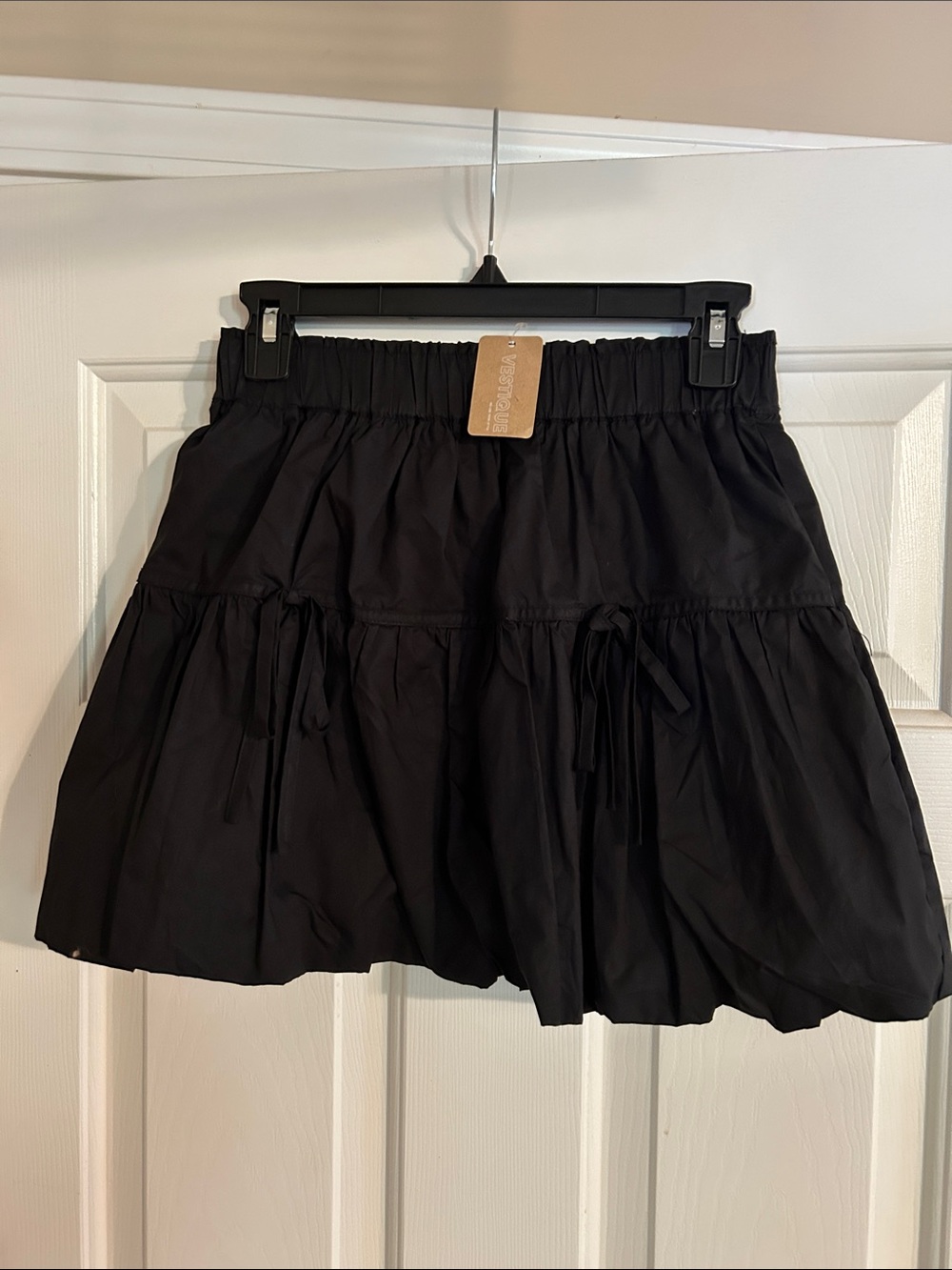 vestique boutique Black Tiered Mini Skirt with Drawstring Accents Small